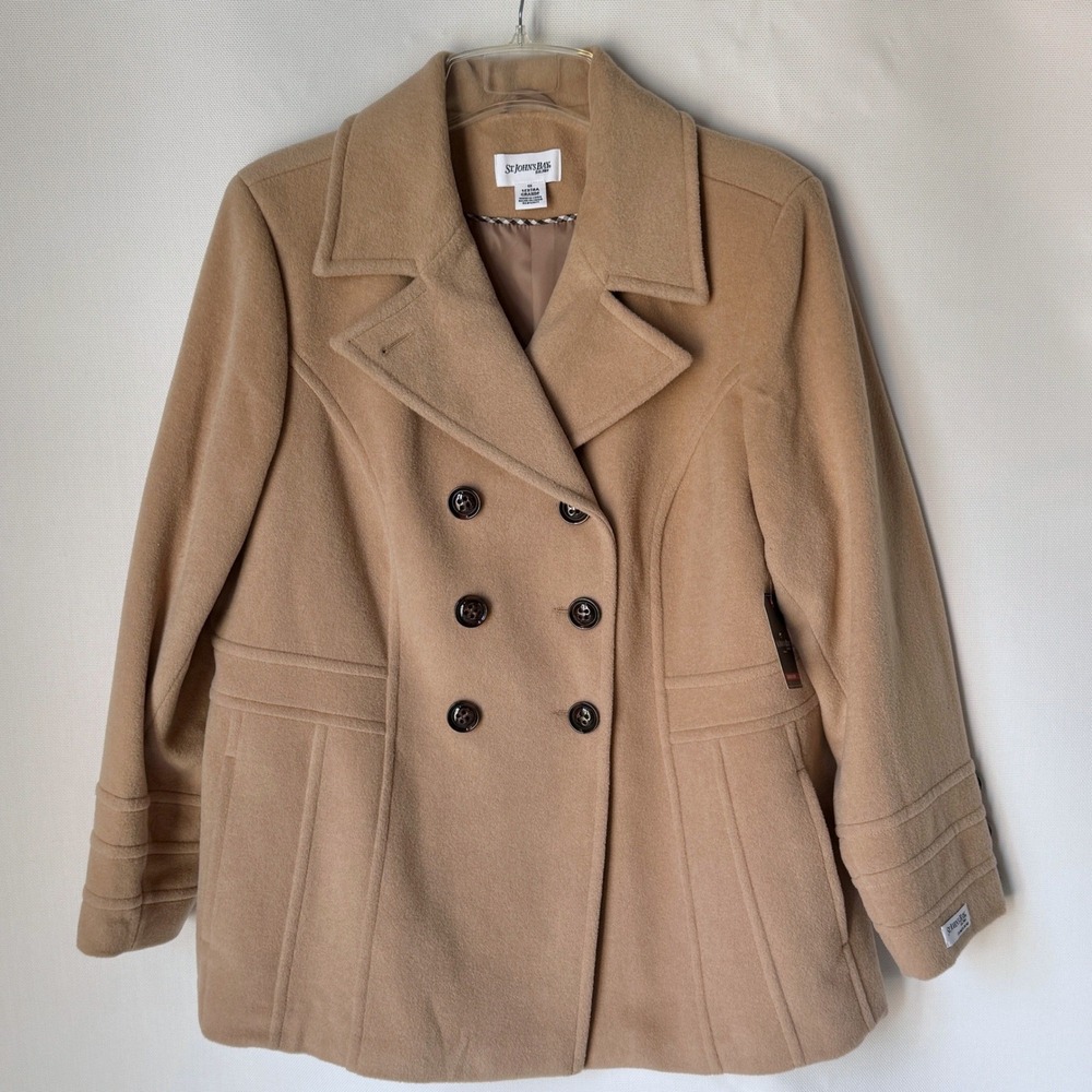 Cashmere Wool Womens Camel Pea Coat Size 1X Quiet Luxury Money Chic St Johns Bay